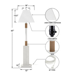 63" White Polyresin Floor Lamp With White Linen Shade