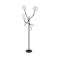 84" Black LED Floor Lamp with three glass globes on branch-like arms, featuring a sleek black base for modern decor.