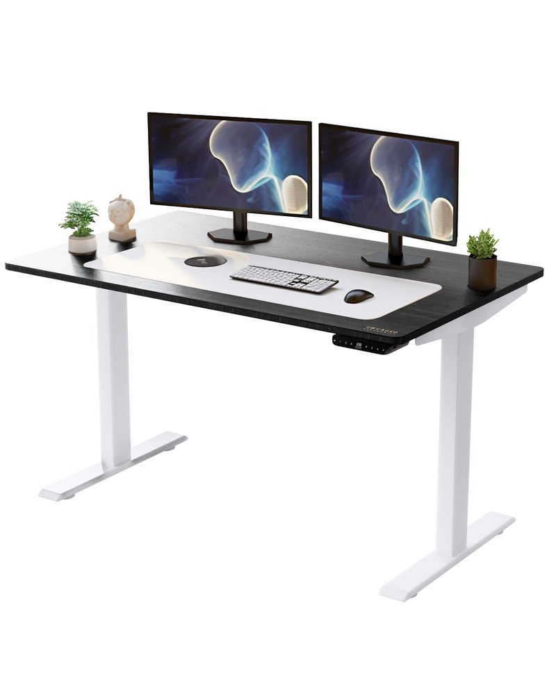 Adjustable Black and White Wood and Stainless Steel Rolling Computer Desk