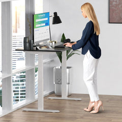 Adjustable Black and White Wood and Stainless Steel Rolling Computer Desk