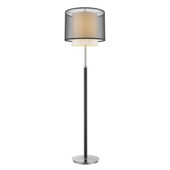 62" floor lamp featuring a sleek black and white fabric drum shade, with a modern metallic base. Ideal for stylish lighting.