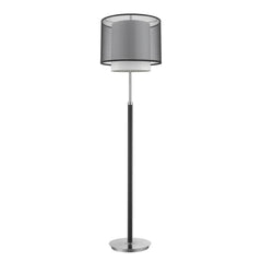 62" floor lamp featuring a black and white fabric drum shade, sleek metal base, and modern design. Ideal for any room.