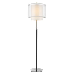 62" Floor Lamp with a sleek metal base and a white fabric drum shade, featuring a modern design and soft illumination.