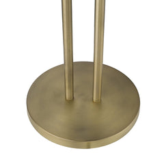 63" Two Light Torchiere Floor Lamp with a round, brushed brass base and two slender poles supporting the light fixtures.