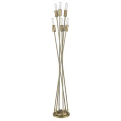 60" Six Light Torchiere Floor Lamp with a modern design featuring a gold finish and six exposed bulbs. Ideal for stylish ligh