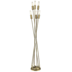 60" Six Light Torchiere Floor Lamp with a modern design featuring six exposed bulbs and a sleek gold finish.