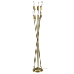 60" Six Light Torchiere Floor Lamp with a modern design featuring six exposed bulbs and a sleek gold finish.
