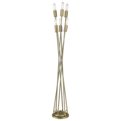 60" Six Light Torchiere Floor Lamp with a sleek gold metal design and six exposed bulbs for modern lighting.