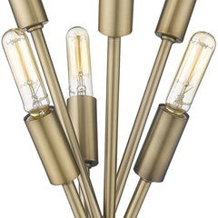 60" Six Light Torchiere Floor Lamp with a sleek design featuring multiple exposed bulbs and a brushed gold finish.
