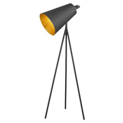 61" Tripod Floor Lamp with gray metal cone shade and gold interior, featuring a sleek, modern design on three legs.
