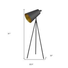 61" Tripod Floor Lamp with gray metal cone shade, featuring a sleek design and three sturdy legs for stability.