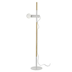 55" Brown and White Reading Floor Lamp with a minimalist design, featuring a wooden pole and a round base, and an exposed bul