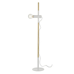 55" Brown and White Reading Floor Lamp featuring a sleek design with a wooden pole and a round light bulb.