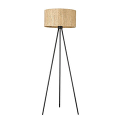 58" brown and black metal tripod floor lamp with a textured brown shade, featuring three slender legs for stability.