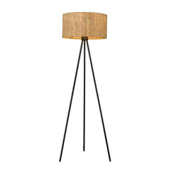58" brown and black metal tripod floor lamp with a textured brown shade, featuring three sleek legs for stability.