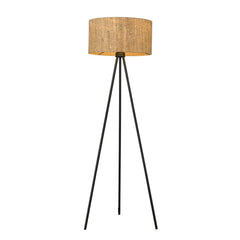58" brown and black metal tripod floor lamp with a textured brown shade, featuring three slender legs for stability.