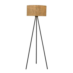 58" brown and black metal tripod floor lamp with a textured brown shade, featuring three slender black legs for stability.