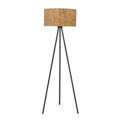 58" brown and black metal tripod floor lamp with a textured brown shade, featuring three slender black legs for stability.