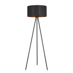58" Matte Tripod Floor Lamp with Black Drum Shade featuring a sleek design and three slender legs for modern decor.