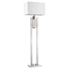 64" Nickel Traditional Shaped Floor Lamp with a white rectangular shade and a sleek, modern base design.
