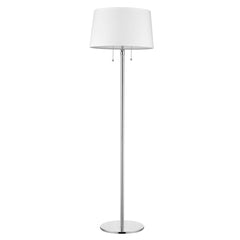 59" Floor Lamp with a sleek chrome base and a white linen empire shade, featuring pull chains for easy operation.