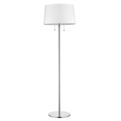 59" Floor Lamp with a sleek chrome base and a white linen empire shade, featuring dual pull chains for easy operation.