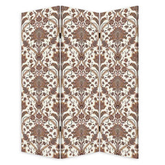 72" Green Folding Three Panel Screen Room Divider featuring an intricate floral pattern in brown and cream tones.