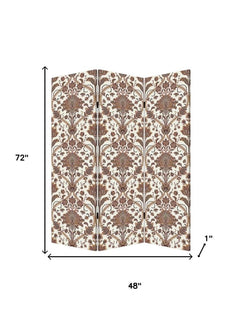 72" Green Folding Three Panel Screen Room Divider with intricate floral design, dimensions 72" x 48" x 1".