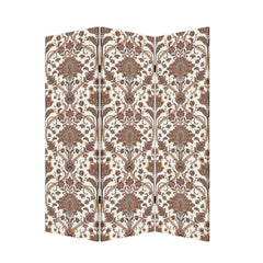 72" Green Folding Three Panel Screen Room Divider featuring an intricate floral pattern in green, brown, and cream tones.