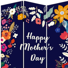 72" White Folding Three Panel Screen Room Divider featuring a floral design with "Happy Mother's Day" text on a dark backgrou