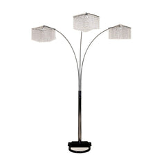 84" Silver Metal Three Light Arched Floor Lamp With Clear Crystal Square Shade