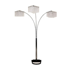 84" Silver Metal Three Light Arched Floor Lamp With Clear Crystal Square Shade