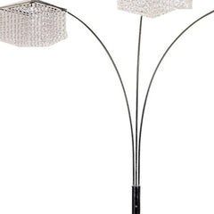 84" Silver Metal Three Light Arched Floor Lamp With Clear Crystal Square Shade