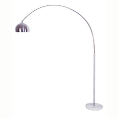 85" White Metal Arched Floor Lamp with a sleek silver dome shade and a sturdy marble base, perfect for modern decor.