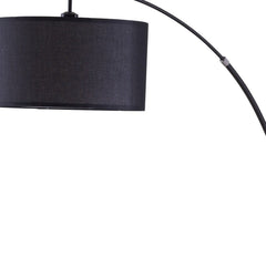 86" Black Metal Arc Floor Lamp with a black fabric drum shade, featuring a sleek, modern design and elegant curved arm.
