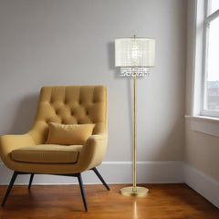 65" Gold And White Novelty Floor Lamp With White Fabric Drum Shade