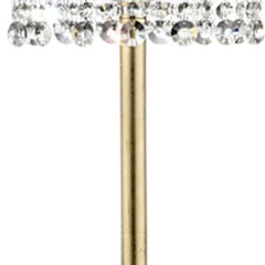 65" gold and white novelty floor lamp featuring a white fabric drum shade and decorative crystal accents.