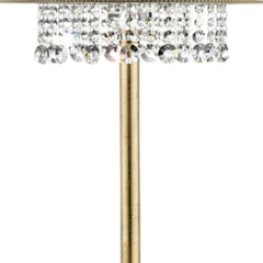 65" gold and white novelty floor lamp featuring a white fabric drum shade and decorative crystal accents.