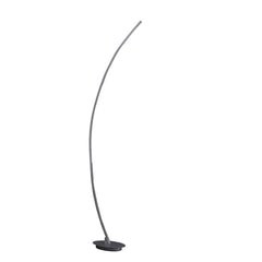 62" Silver and Soft White Arc LED Floor Lamp with a sleek, curved design and a round base for modern decor.