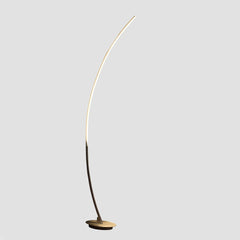 62" Silver and Soft White Arc LED Floor Lamp with a sleek, curved design and a round base, ideal for modern decor.