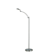 54" Silver Adjustable LED Task Floor Lamp with a sleek silver finish, featuring a curved arm and a round base for stability.