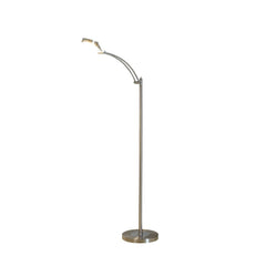 54" Silver Adjustable LED Task Floor Lamp with a sleek design, featuring a curved arm and a round base for stability.