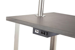 58" Steel Tray Table Floor Lamp with a white square shade, featuring a modern design and built-in USB and power outlet.