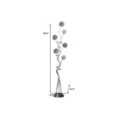 59" Silver Six Light LED Novelty Floor Lamp with purple and white metal shade, featuring a decorative branch design.