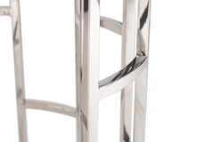 22" White And Silver Faux Marble And Stainless Steel Round Frame End Table
