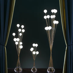 46" Gold 11 LED Novelty Floor Lamp with White globes, featuring a modern design with multiple light clusters on slender stems