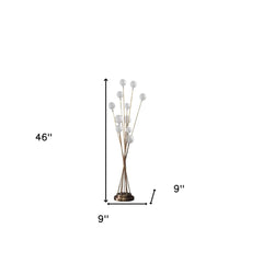 46" Gold 11 LED Novelty Floor Lamp with white globes, featuring a modern design and slim base, dimensions 46" x 9".