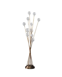 46" Gold 11 LED Novelty Floor Lamp with white spherical bulbs on slender gold stems, featuring a round base.