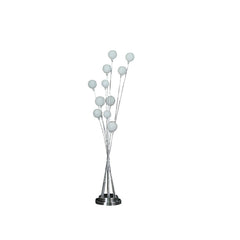 46" Chrome Multi Light LED Novelty Floor Lamp with multiple spherical white shades on slender chrome stems. Modern design.