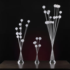 46" Chrome Multi Light LED Novelty Floor Lamp featuring three distinct designs with white spherical lights on chrome stems.